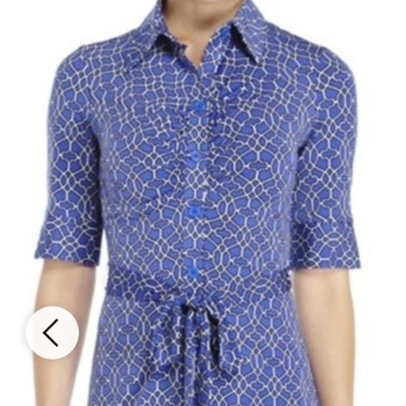 Laundry by Shelli Segal blue multi lattice print 3/4 quarter sleeve shirt dress - Picture 14 of 14